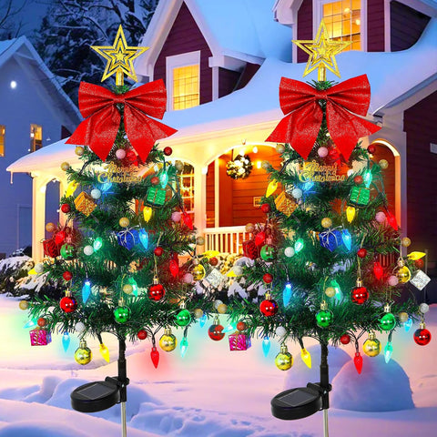 2 Packs Solar Christmas Tree 35.8in Outdoor Prelit Lighted Christmas Tree
