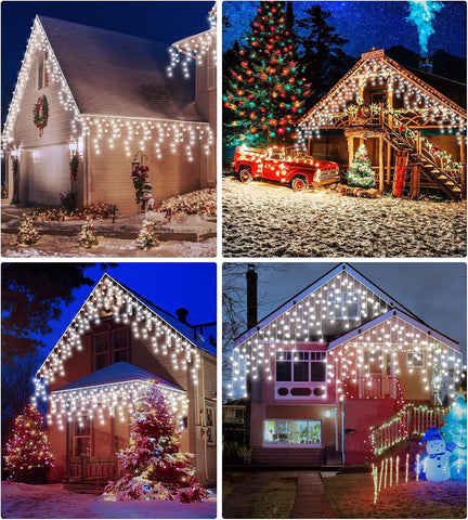 LITOHOM Icicle Outdoor Christmas Lights 460 LEDs 17.5M Cool White Waterproof