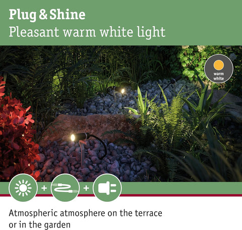 Paulmann 94156 Outdoor Plug & Shine Spotlight Plantini ext. Set 3000K 3x2.5W 24V 40° Anthracite alu, Aluminium, Integriert, 7.5 W, 2.1 x 7.7 x 22.3 cm
