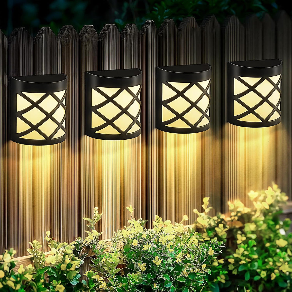 Solpex Solar Fence Lights, 4 Pack Wall Lights Decoration, 6 LED Waterproof for Fence, Deck, Patio, Stairs, Yard, Pathway (Warm White)