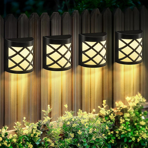 Solpex Solar Fence Lights, 4 Pack Wall Lights Decoration, 6 LED Waterproof for Fence, Deck, Patio, Stairs, Yard, Pathway (Warm White)