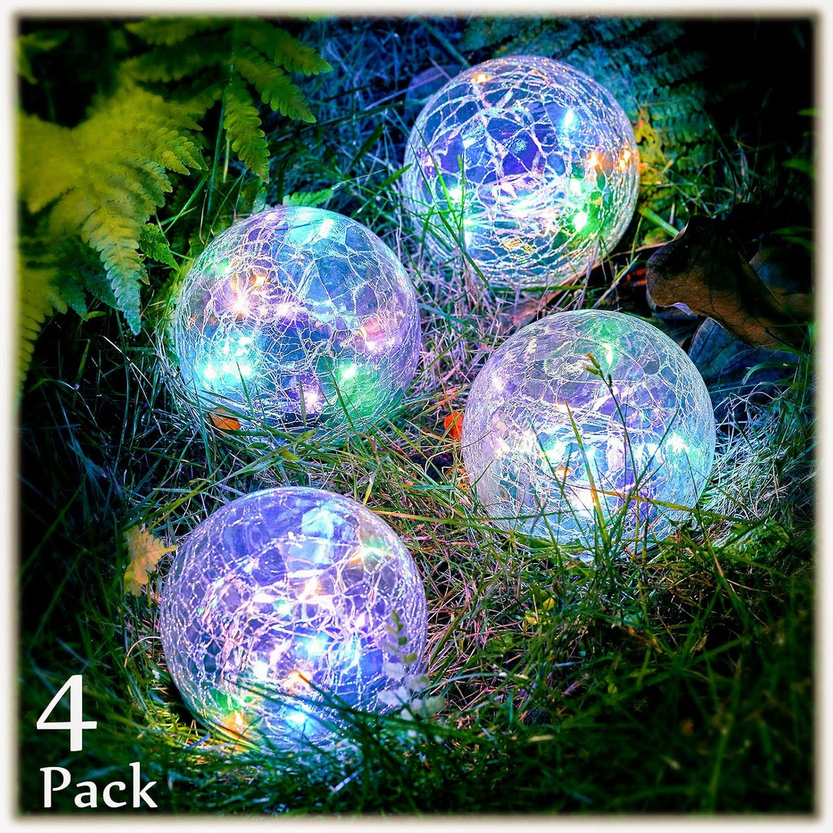 Garden Solar Lights Cracked Glass Ball Decorative Solar Globe Lights Outdoor Landscape Lights Waterproof LED Solar Patio Lights for Pathway Walkway Garden Yard Lawn Decoration (4 Pcs, 3.9 Inch)