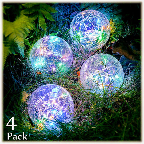 Garden Solar Lights Cracked Glass Ball Decorative Solar Globe Lights Outdoor Landscape Lights Waterproof LED Solar Patio Lights for Pathway Walkway Garden Yard Lawn Decoration (4 Pcs, 3.9 Inch)