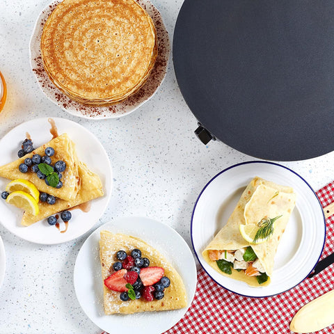 13 Inch Black Electric Crepe & Pancake Maker 1200W – Adjustable Temperature Hotplate