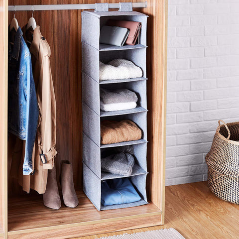 Basics 6-Tier Hanging Closet Shelf Organiser, Heather Grey