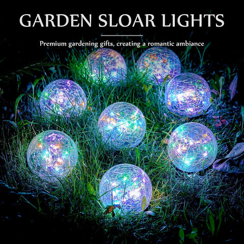 Garden Solar Lights Cracked Glass Ball Decorative Solar Globe Lights Outdoor Landscape Lights Waterproof LED Solar Patio Lights for Pathway Walkway Garden Yard Lawn Decoration (4 Pcs, 3.9 Inch)