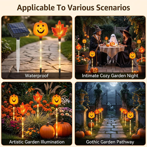 Halloween Pathway Lights, Pumpkin & Maple Waterproof Solar Powered Halloween Pathway Decor