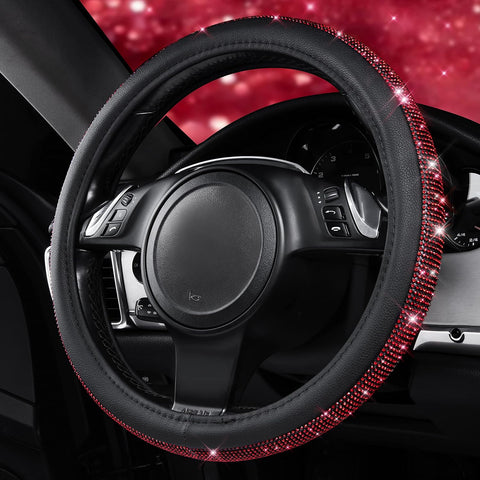 Bling Diamond Leather Steering Wheel Cover – Red Crystal Rhinestones