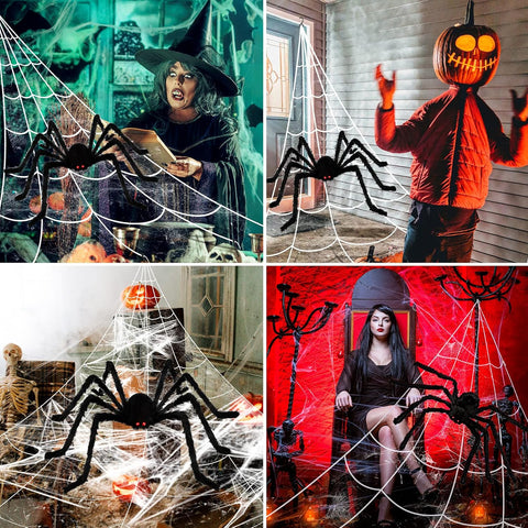 BOSONER Giant Spider Web Halloween Decorations with 50-Inch Large Spider & 16.4 × 15.7 ft Web – Outdoor Halloween Decorations for Gardens, Front Doors, Parties & Haunted Houses