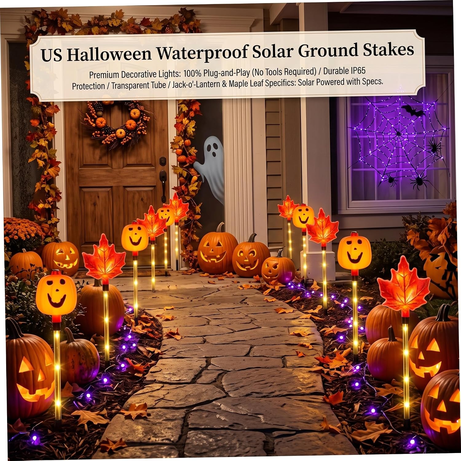 Halloween Pathway Lights Pumpkin & Maple Waterproof Halloween Solar Lights ..
