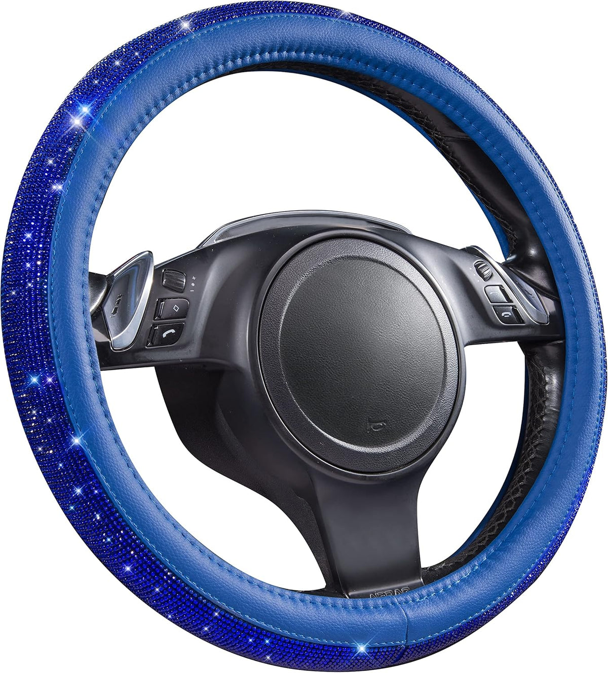 Bling Diamond Leather Steering Wheel Cover Blue