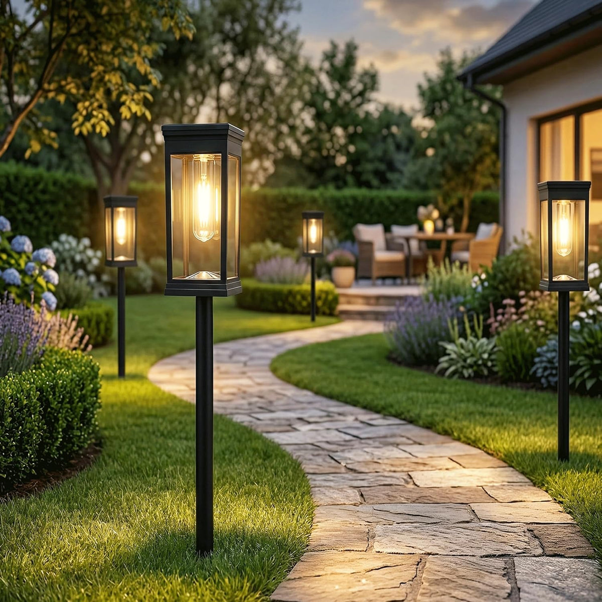 4 Pack Solar Lights Outdoor Garden, Outside Path Light, Waterproof Outdoor Solar Powered Garden Lights, Auto On/Off Outside Decor Stake Light for Yard Pathway Patio Decorative