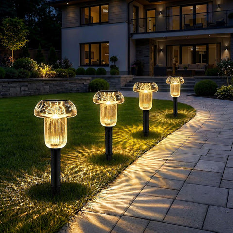 Warm White Mushroom Solar Garden Lights, Outdoor, 4 Pack