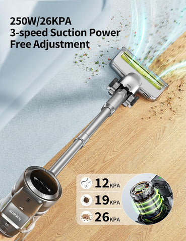 Kalado KCV01 Cordless Vacuum Cleaner 26KPa 250W Stick Hoover, 40Mins Runtime, LED Display, Self-Standing Lightweight Vacuum