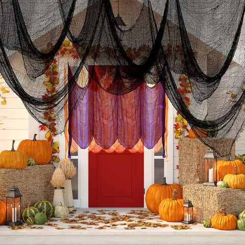 Halatool Halloween Creepy Cloth 4 Pack – Large 76 x 228 cm Cotton Gauze in Black, White, Orange & Purple for Indoor & Outdoor Spooky Decorations