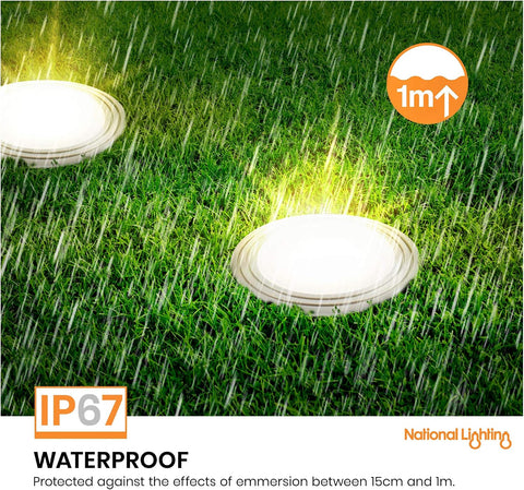 BODENN Decking Lights - Stainless Steel Outdoor Lights - Weatherproof Garden Lights - Marine Grade, Mains Operated LED Lighting - Buried Uplighters - IP67 Rated - Cool White Colour