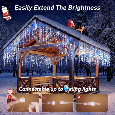 GlobaLink Christmas Icicle Lights 10M 400 LED Connectable Blue White – Outdoor Christmas Fairy Lights with Timer, 8 Modes & IP44 Water Resistance - Turn Plain Eaves Into a Winter Glow
