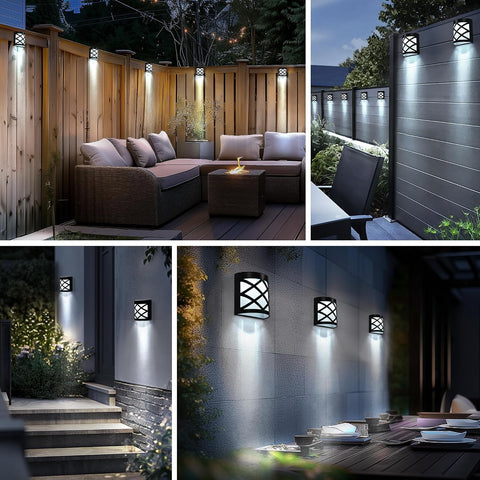 Solpex Solar Fence Lights, 8 Pack Solar Wall Lights, Waterproof 6 LED Deck Lights, Decorative Outdoor for Fence, Deck, Patio, Stairs, Yard, Pathway (Cold White)