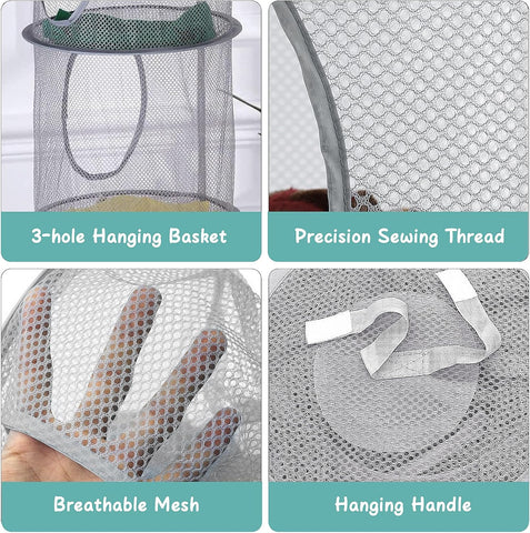 NCOALE 2-Pack 3-Tier Hanging Toy Storage Nets, Grey – Foldable Mesh Teddy Hammocks for Soft Toys, Clothes & Everyday Essentials