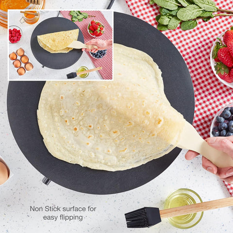 13 Inch Black Electric Crepe & Pancake Maker 1200W – Adjustable Temperature Hotplate