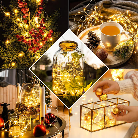 Ollny 5m 50 LED Battery Fairy Lights Warm White Copper Wire – IP44 Waterproof Indoor & Outdoor String Lights for Christmas, Weddings, Bedrooms, Gardens & Parties