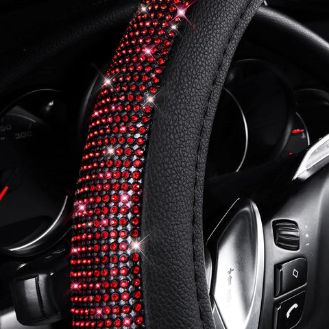 Bling Diamond Leather Steering Wheel Cover – Red Crystal Rhinestones