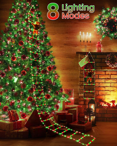 Christmas Ladder Lights 9.9Ft Santa Climbing 338 LED Red & Green Outdoor Decor