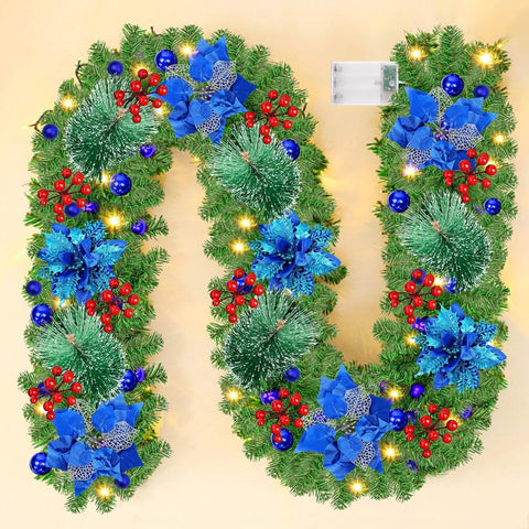 Christmas Garland with LED Lights 9FT – Artificial Green Festive Decoration