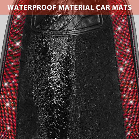 Bling Diamond Car Mats – Sparkly Rhinestone Glitter Floor Mats (Black Red)