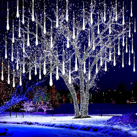 Kwaiffeo Meteor Shower Outdoor Christmas Lights 10 Tube 12 Inch White Waterproof