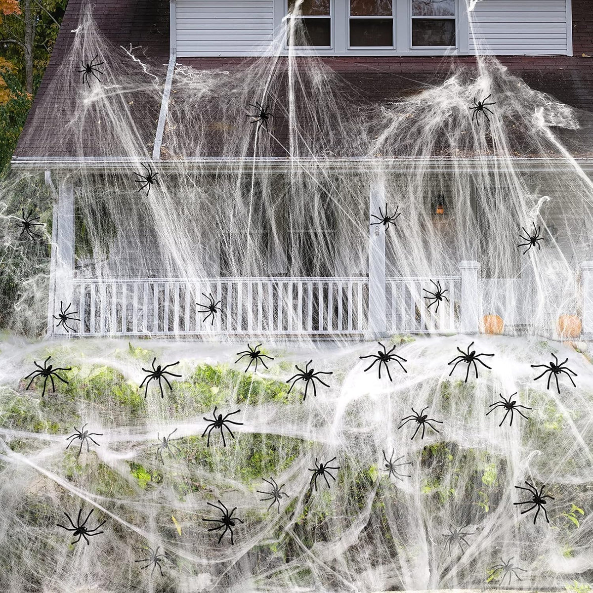 300g Halloween Spider Web Decoration with 50 Spiders – Stretchable Cobweb for Indoor & Outdoor Halloween Parties, Homes, Gardens, Bars & Trick or Treat Events