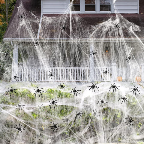 300g Halloween Spider Web Decoration with 50 Spiders – Stretchable Cobweb for Indoor & Outdoor Halloween Parties, Homes, Gardens, Bars & Trick or Treat Events
