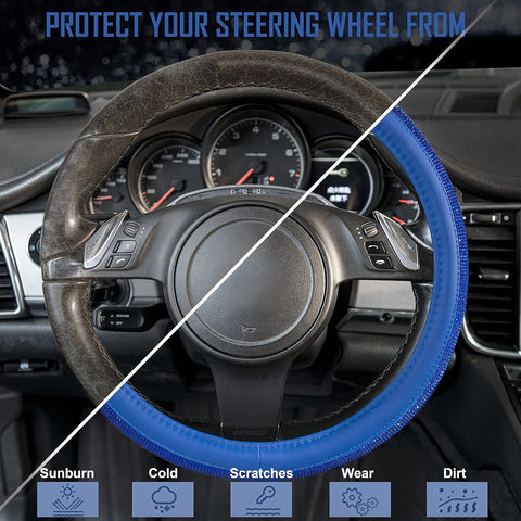 Bling Diamond Leather Steering Wheel Cover Blue
