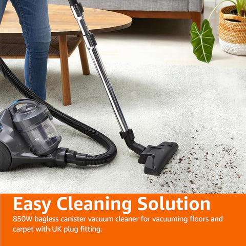 Amazon Basics 850W Bagless Cylinder Vacuum Cleaner – Lightweight 1.3L Compact Design with HEPA Filter & Multi-Surface Nozzle, Grey