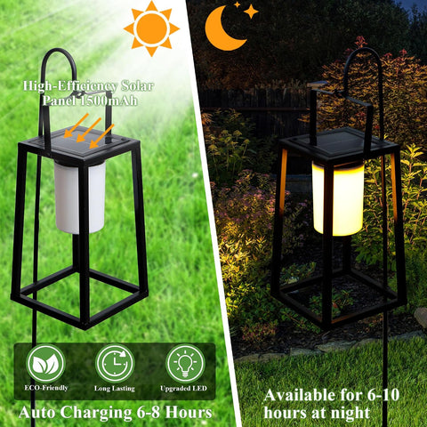 TRIROCKS Birthday Gifts for Women Mum Grandma 38 cm H Solar Outdoor Lantern Garden Ornaments, IP44 Waterproof Metal Hanging Garden Lights , Solar Lanterns for Outside Patio Yard Pathway Decor (Black)