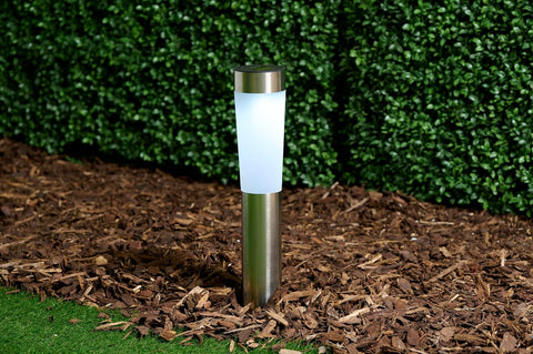 Grundig Solar Outdoor Garden Light with 2 Cool White LEDs – Solar Outdoor Lighting IP44 – Solar Garden Light with Stake – Stainless Steel