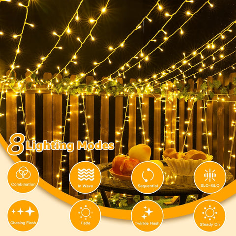 Ollny Fairy Lights Battery Operated, 10m 100 LED Warm White String Lights – Waterproof Indoor & Outdoor Christmas Lights with 8 Modes & 6-Hour Timer