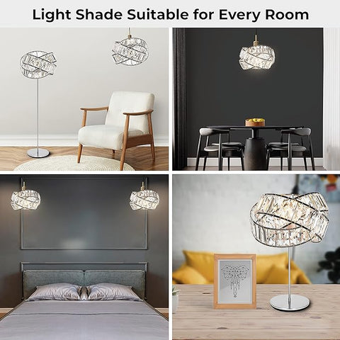 Modern Chrome Light Shade with Clear Acrylic Crystals 29cm - Contemporary Pendant Lampshade