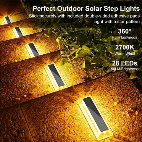 Lacasa Solar Lights Outdoor Garden, Solar Decking Lights 8 Pack, IP68 Waterproof 50LM LED Step Path Driveway Fence Ground Light Solar Powered for Garden Yard Patio Pathway Lighting, Warm White 2700K