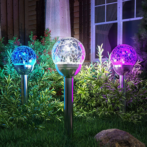 GIGALUMI Solar Lights Outdoor, Cracked Glass Ball Dual Led Garden Lights, Landscape/Pathway Lights for Path, Patio, Yard-Color Changing and White-3 Pack