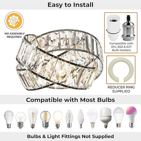 Modern Chrome Light Shade with Clear Acrylic Crystals 29cm - Contemporary Pendant Lampshade
