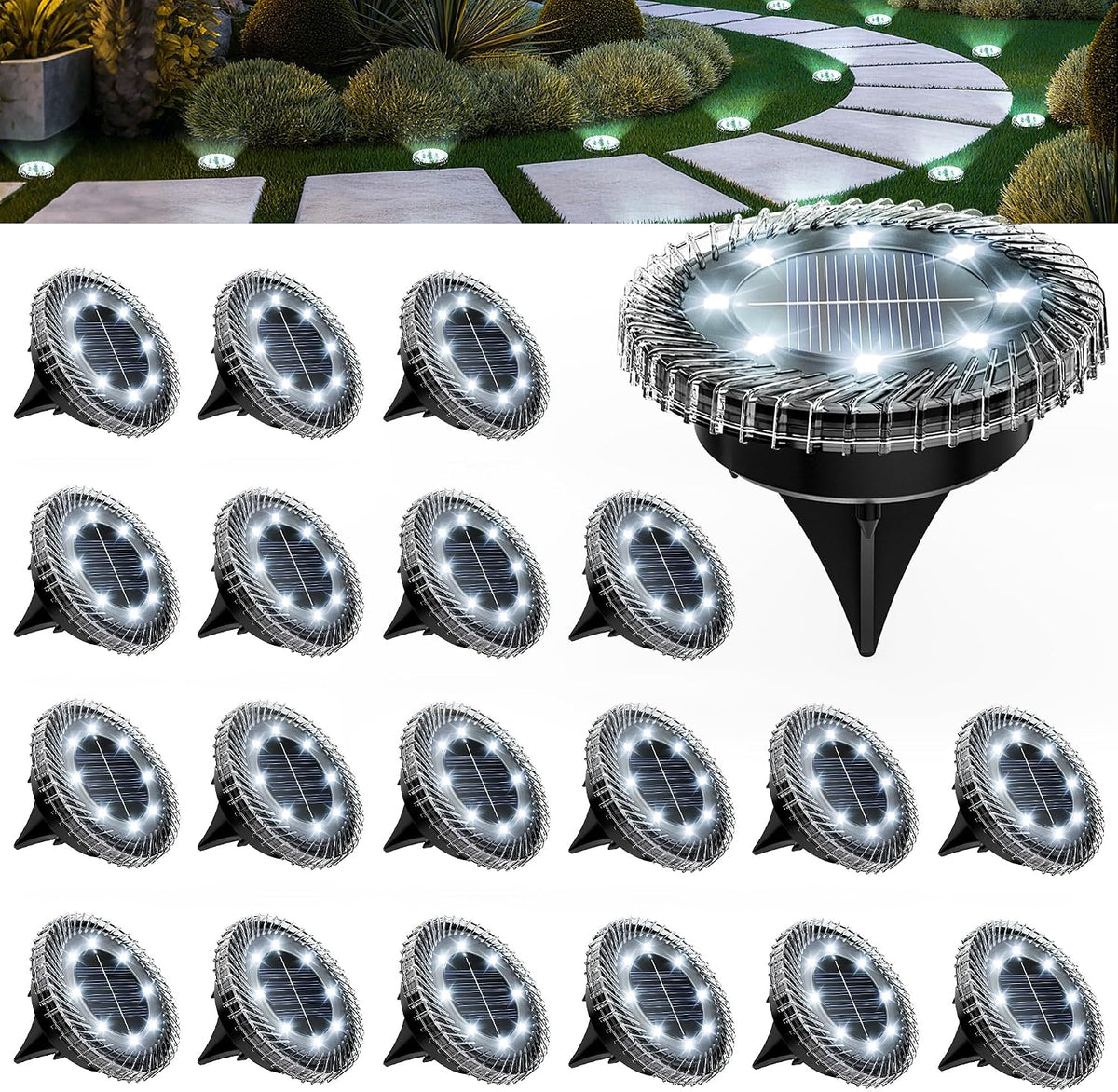 Solpex Solar Lights Outdoor Garden,20 Pack Solar Ground Lights,IP65 Waterproof for Stairs, Patio, Pathway(Cool White)