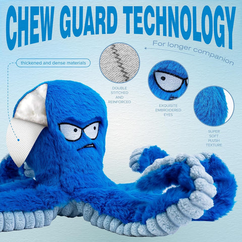 Tough Squeaky Octopus Chew Toy for Large Dogs