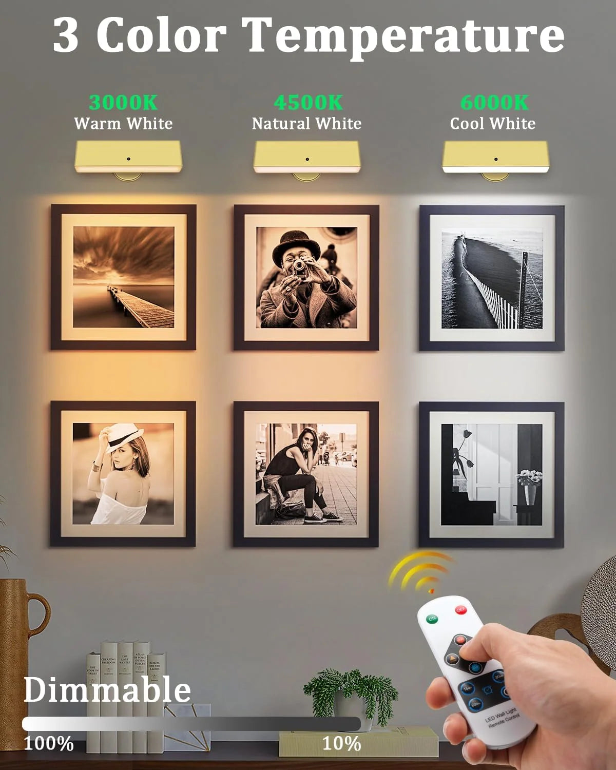 Wireless Rechargeable Wall Light Battery Operated Indoor Lamp Gold