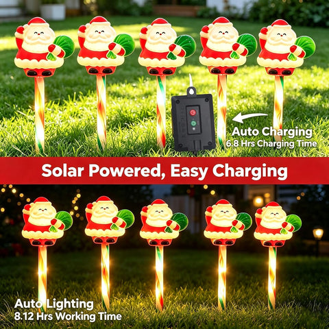 5 Pcs Solar Christmas Lights Outdoor, Christmas Pathway Lights, Garden Stake with Santa Snowman, 8 Modes Waterproof LED Outdoor Path Light for Yard Patio Decor