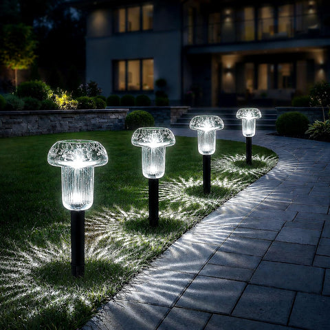 Cold White Mushroom Solar Garden Lights, Outdoor, 4 Pack