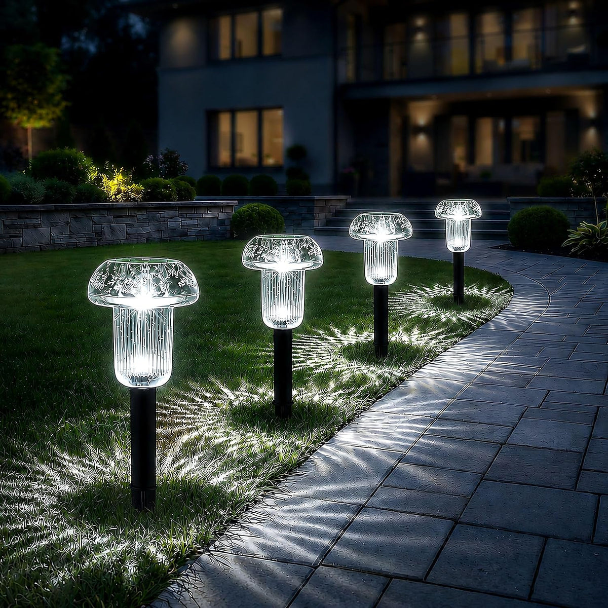 Cold White Mushroom Solar Garden Lights, Outdoor, 4 Pack