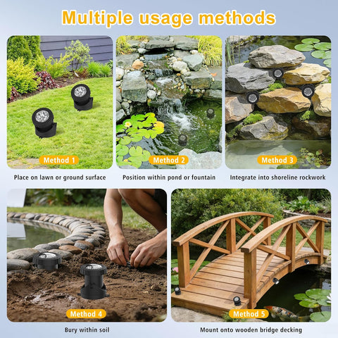 NATPOW RGB Underwater Pond Lights, 5 Pack IP68 Waterproof Submersible LED Spotlights with APP & Remote Control for Ponds, Fountains, Aquariums & Gardens