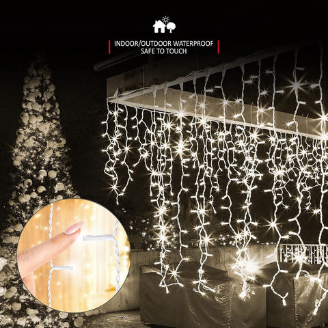 Icicle Lights Outdoor Christmas 1000 LED 30m Lit Length, Warm White LED Icicle Fairy House Lights with 8 Hours On Timer, Memory, 8 Lighting Modes, Mains Powered – Make Your Home Glow With Christmas Magic