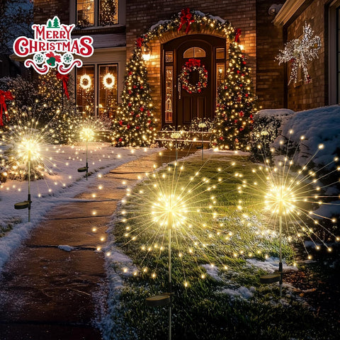 GIGALUMI Solar Lights Outdoor Garden, Solar Firework Lights 120 LEDs 4 Packs, Starburst Light Waterproof for Yard Lawn Party Patio Wedding Decor(Warm White)